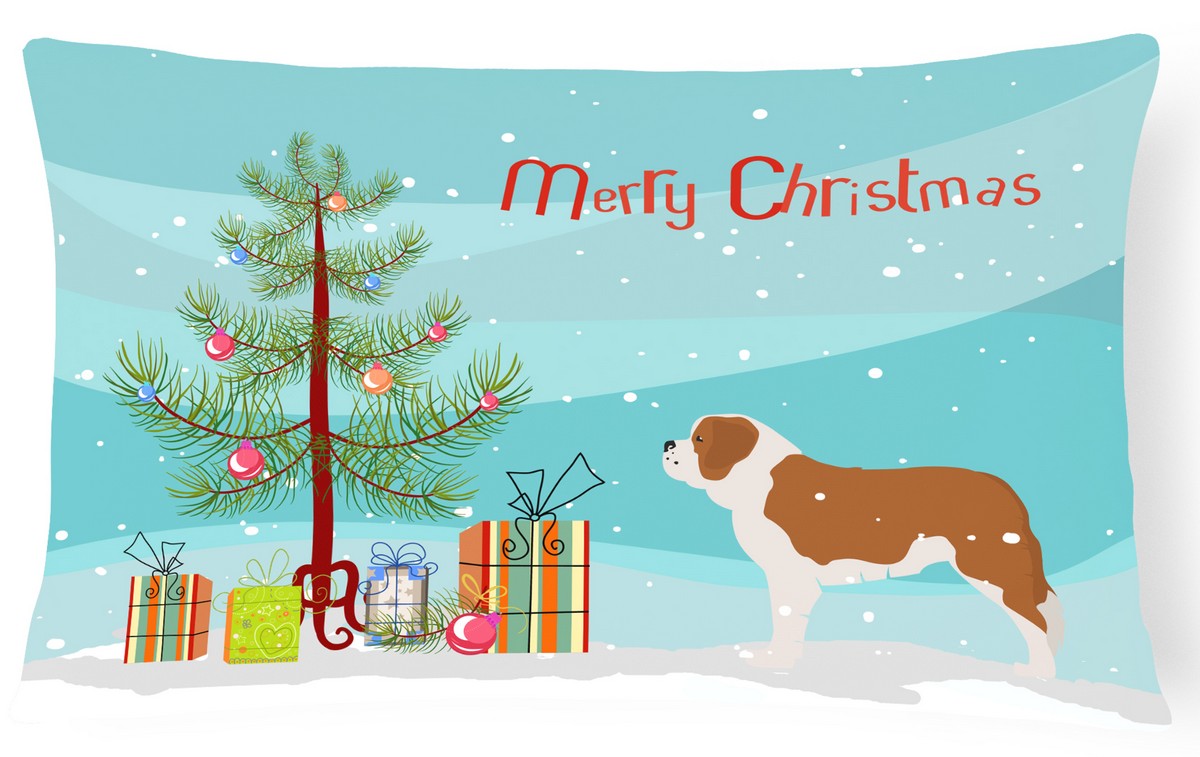 Saint Bernard Merry Christmas Tree Canvas Fabric Decorative Pillow