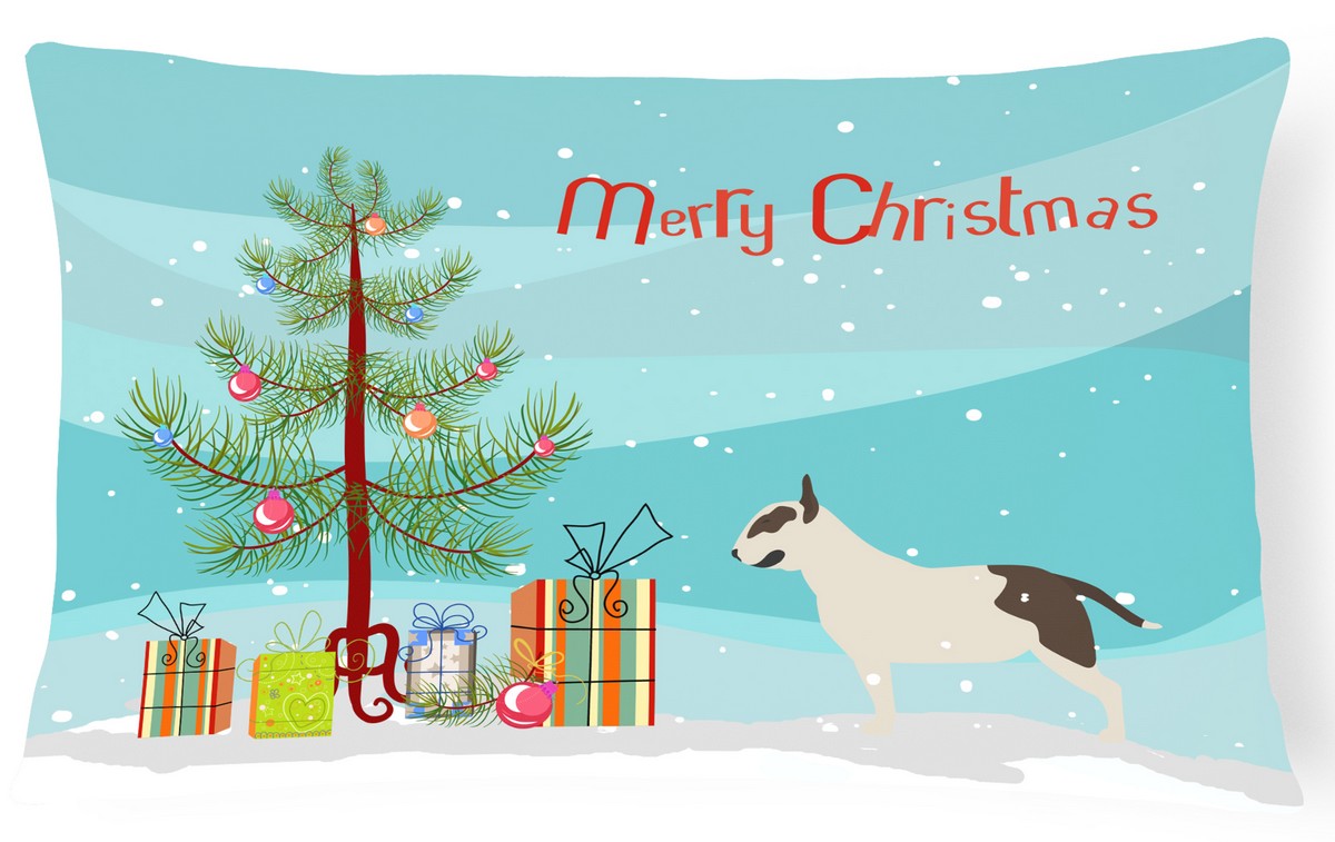 Bull Terrier Merry Christmas Tree Canvas Fabric Decorative Pillow