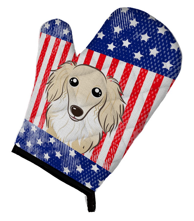 Picture of Carolines Treasures BB2142OVMT American Flag & Longhair Creme Dachshund Oven Mitt
