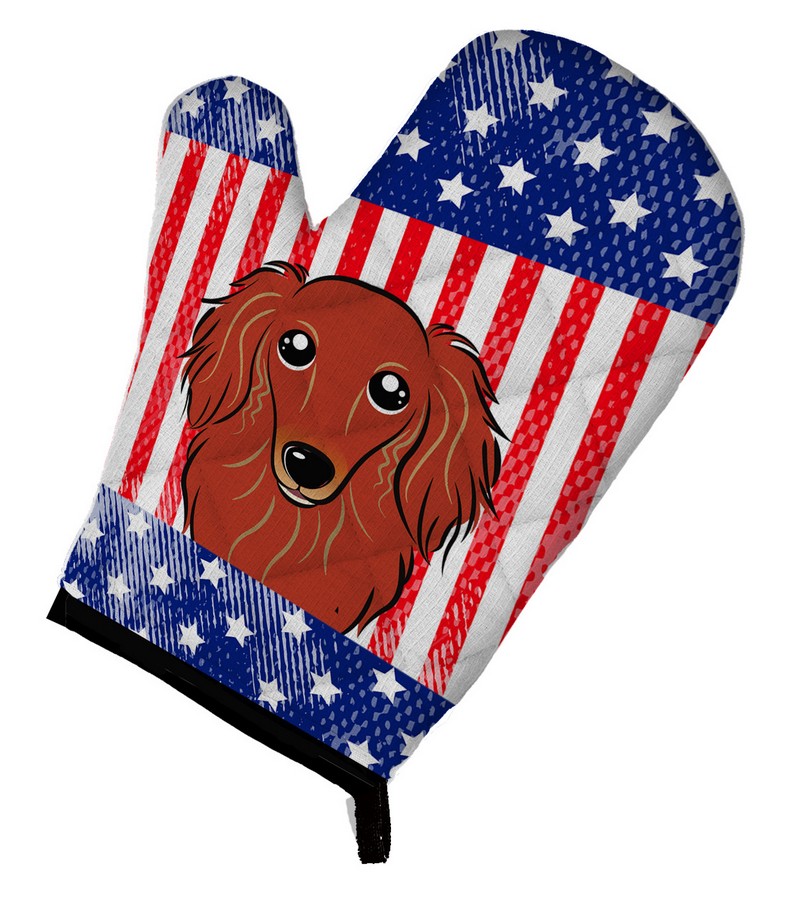 Picture of Carolines Treasures BB2144OVMT American Flag & Longhair Red Dachshund Oven Mitt