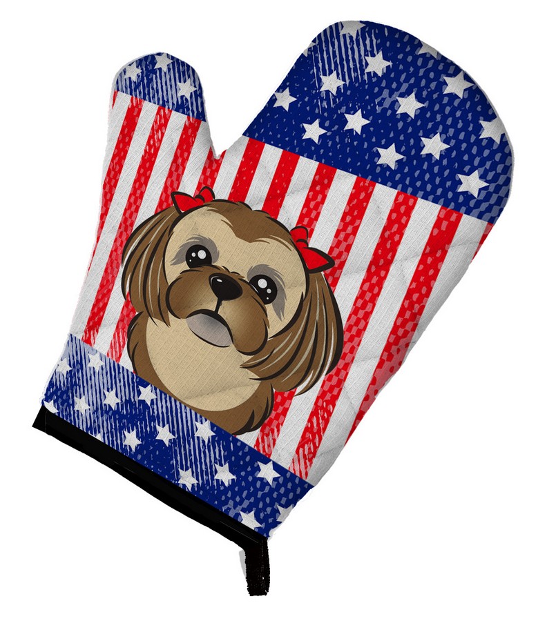 Picture of Carolines Treasures BB2179OVMT American Flag & Chocolate Brown Shih Tzu Oven Mitt