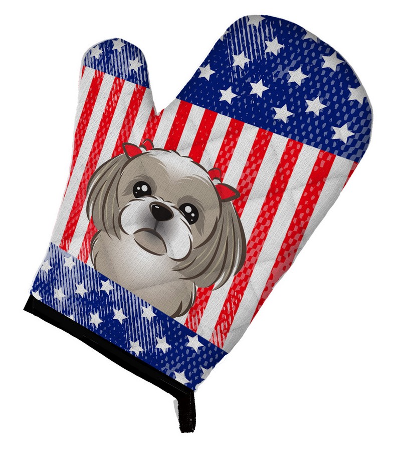 Picture of Carolines Treasures BB2180OVMT American Flag & Gray Silver Shih Tzu Oven Mitt