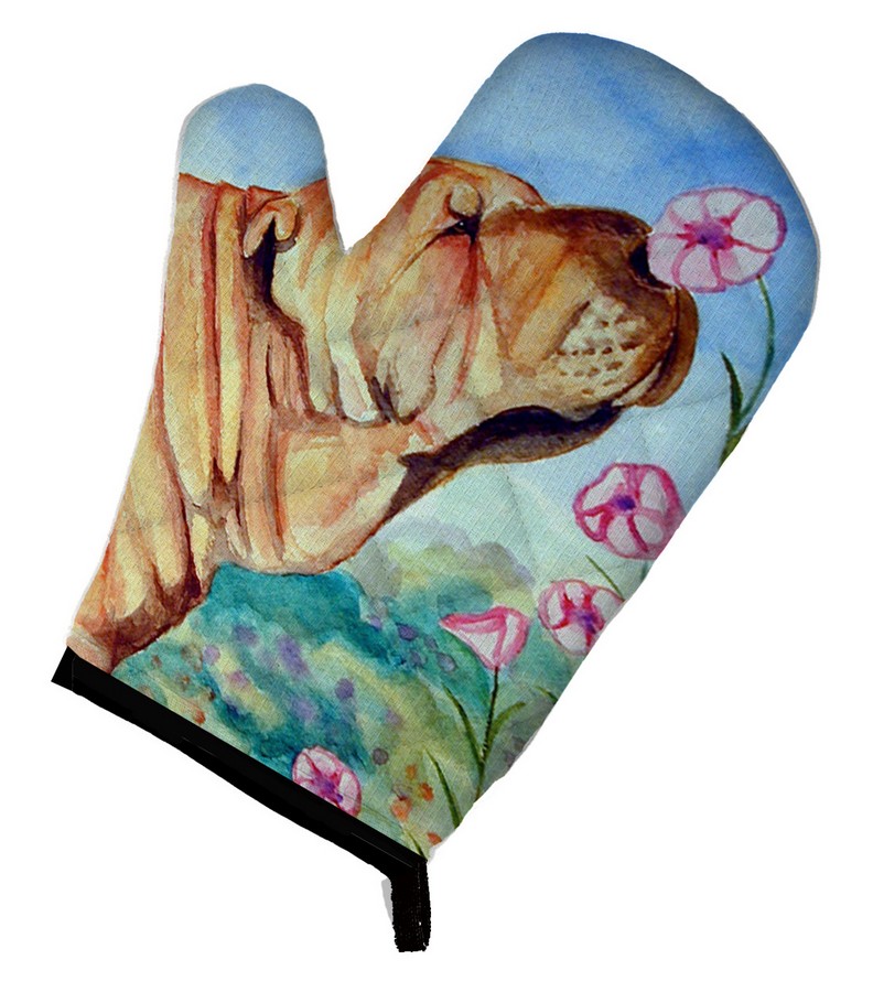 Picture of Carolines Treasures 7105OVMT Shar Pei Smell the flowers Oven Mitt