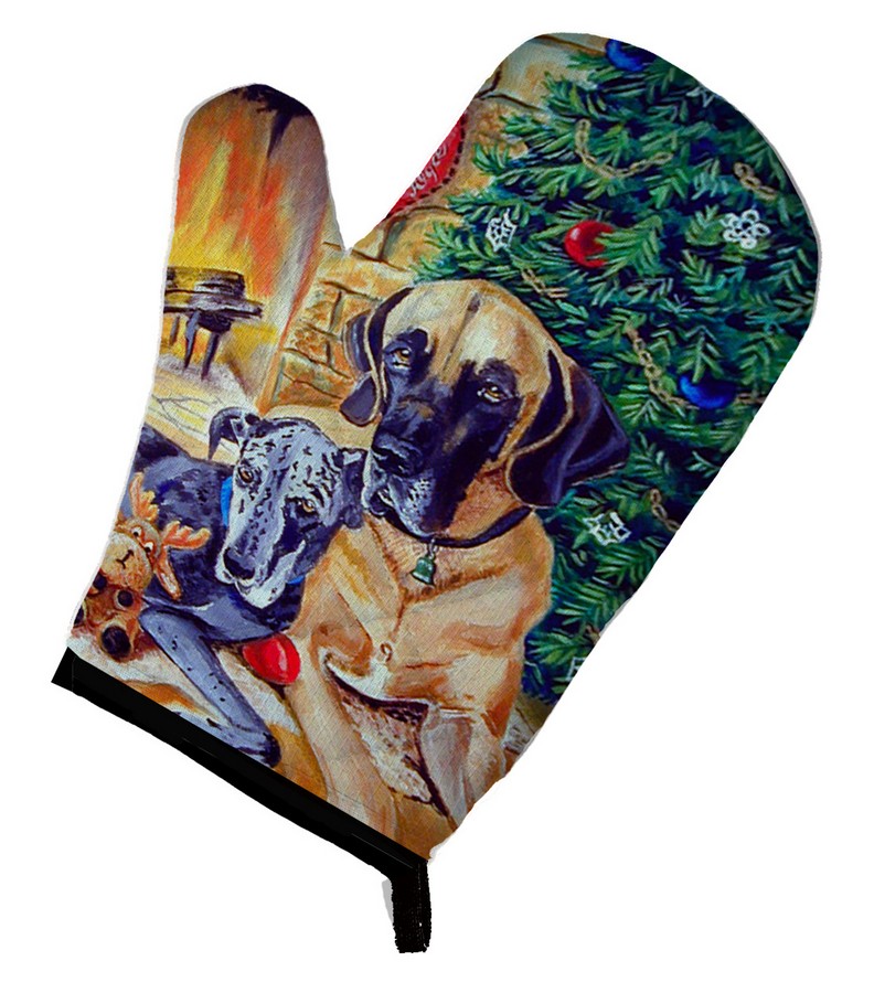 Picture of Carolines Treasures 7111OVMT Fawn and Blue Great Dane Waiting on Christmas Oven Mitt