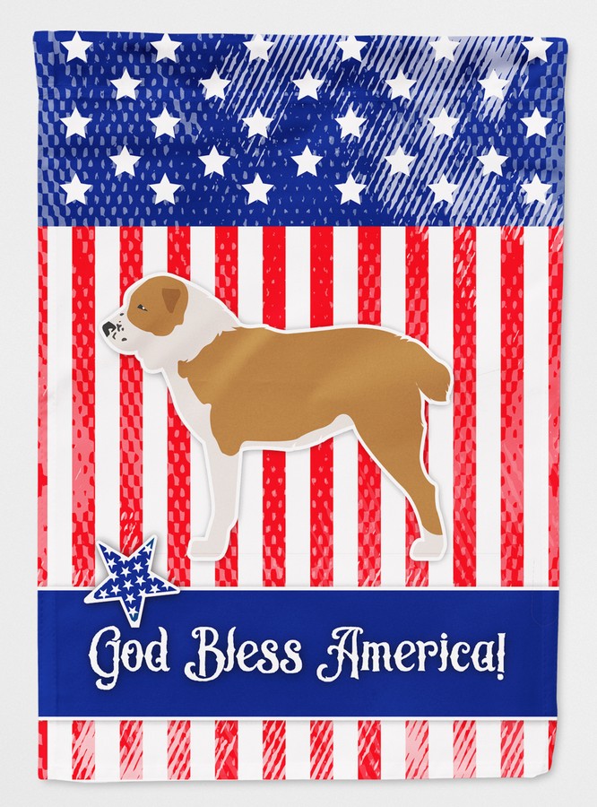 BB3328GF USA Patriotic Central Asian Shepherd Dog Flag Garden Size