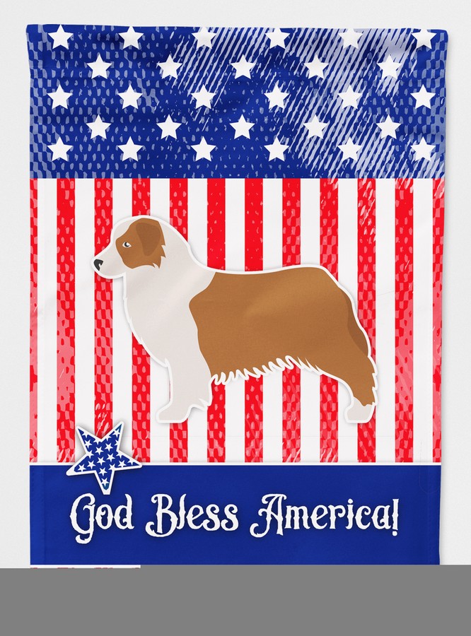 BB3333GF USA Patriotic Australian Shepherd Dog Flag Garden Size