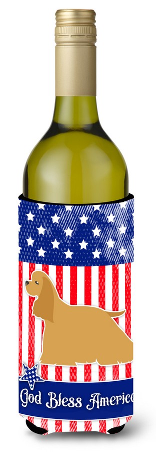 BB3286LITERK USA Patriotic Cocker Spaniel Wine Bottle Beverge Insulator Hugger