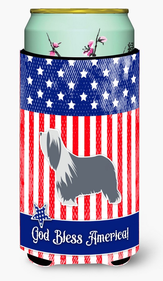 USA Patriotic Bearded Collie Tall Boy Beverage Insulator Hugger