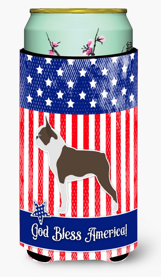 BB3344TBC USA Patriotic Boston Terrier Tall Boy Beverage Insulator Hugger