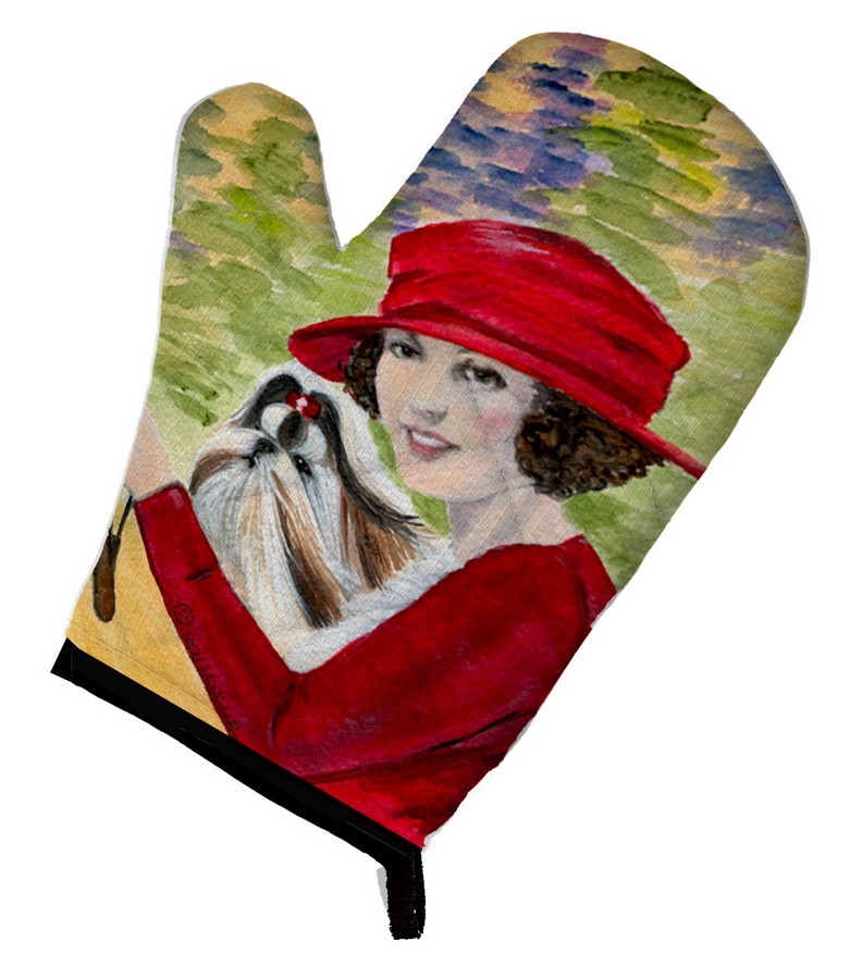 Picture of Carolines Treasures SS8539OVMT Lady driving with Her Shih Tzu Oven Mitt