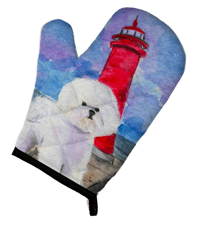 Lighthouse with Bichon Frise Oven Mitt