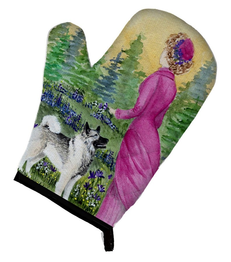 Picture of Carolines Treasures SS8154OVMT Lady with Her Norwegian Elkhound Oven Mitt