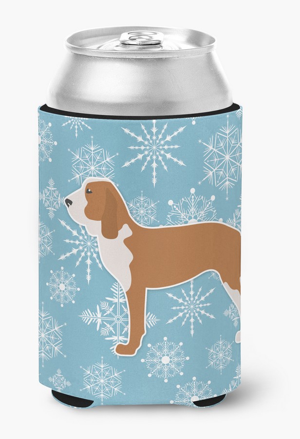 Picture of Carolines Treasures BB3491CC Winter Snowflake Spanish Hound Can or Bottle Hugger