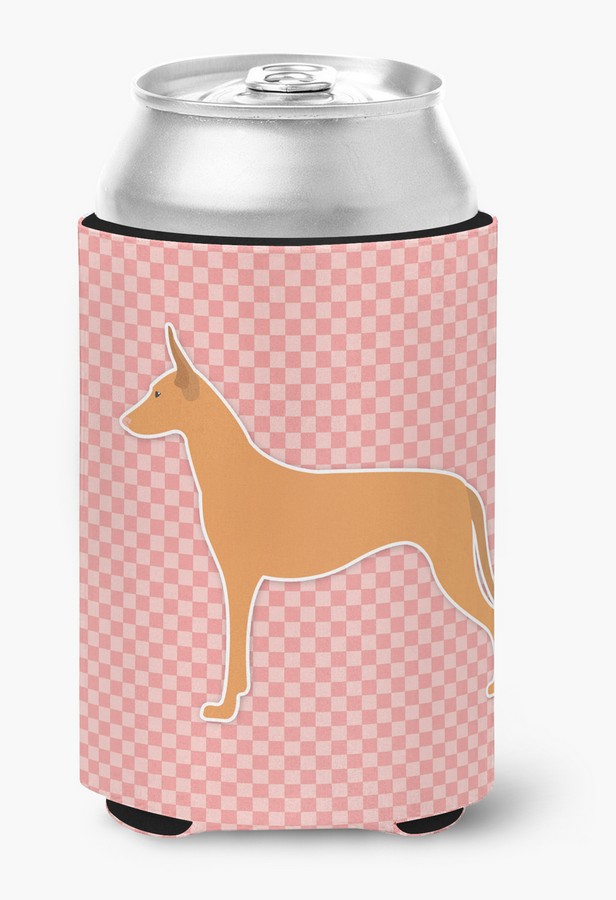 BB3588CC Pharaoh Hound Checkerboard Pink Can or Bottle Hugger