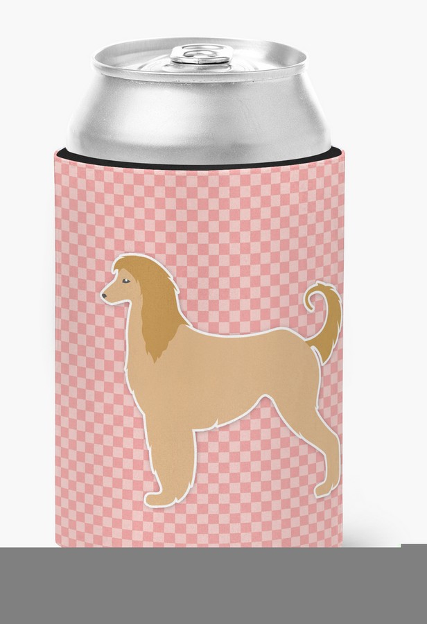 BB3606CC Afghan Hound Checkerboard Pink Can or Bottle Hugger
