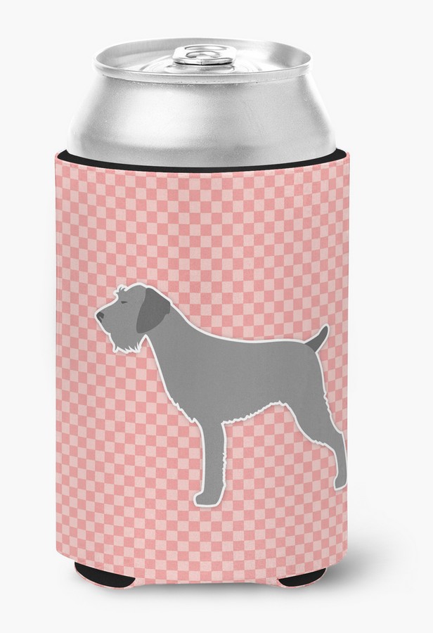 German Wirehaired Pointer Checkerboard Pink Can or Bottle Hugger