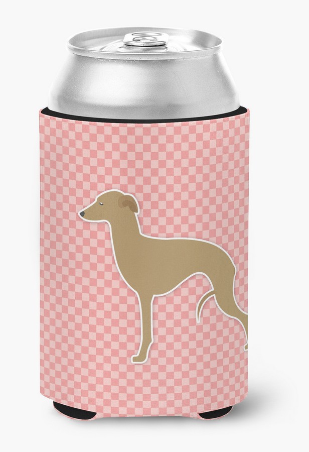 Italian Greyhound Checkerboard Pink Can or Bottle Hugger