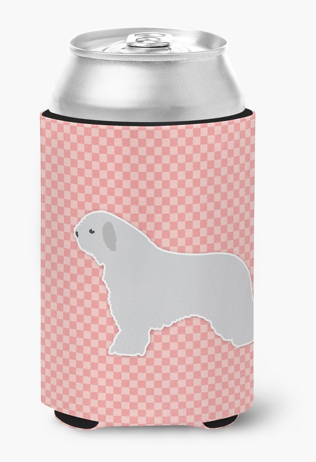 Spanish Water Dog Checkerboard Pink Can or Bottle Hugger