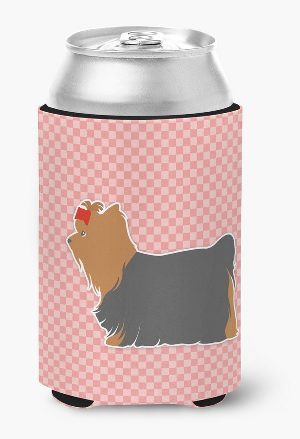 Yorkshire Terrier Yorkie Checkerboard Pink Can or Bottle Hugger