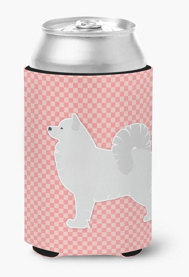 Samoyed Checkerboard Pink Can or Bottle Hugger