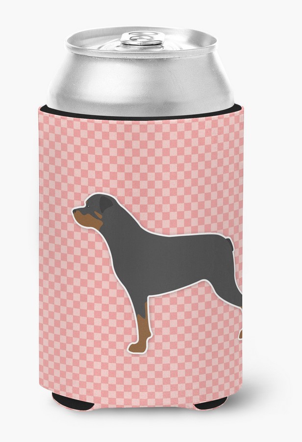 Rottweiler Checkerboard Pink Can or Bottle Hugger