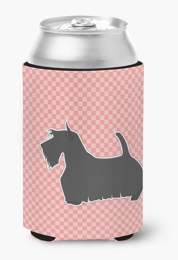 BB3669CC Scottish Terrier Checkerboard Pink Can or Bottle Hugger