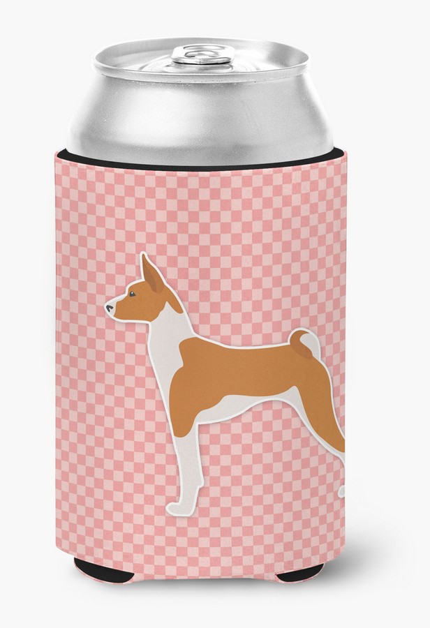 Basenji Checkerboard Pink Can or Bottle Hugger
