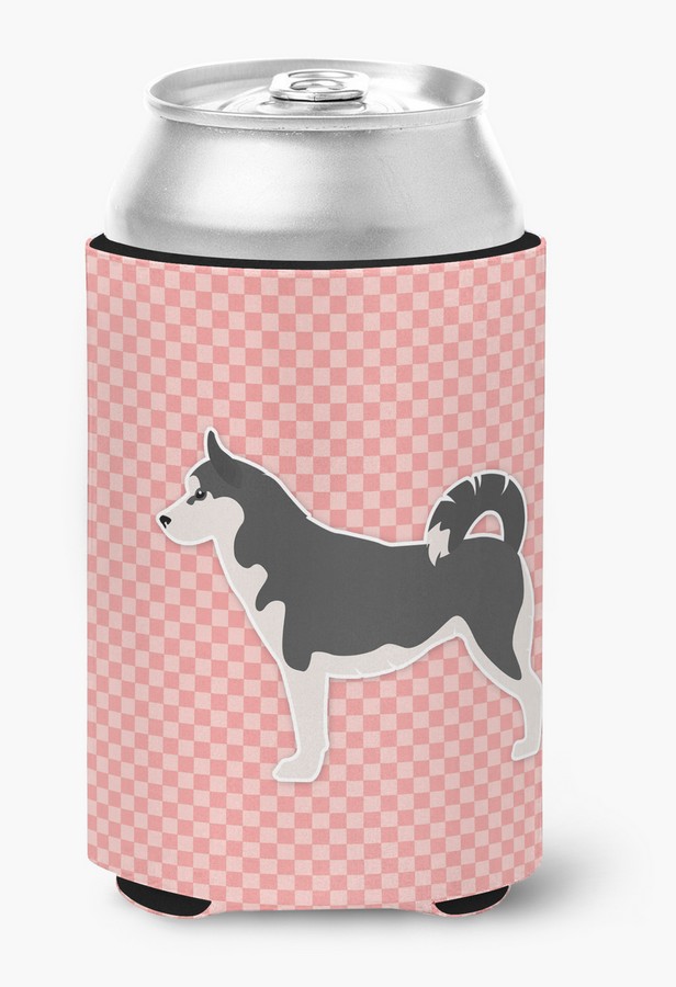 BB3680CC Siberian Husky Checkerboard Pink Can or Bottle Hugger