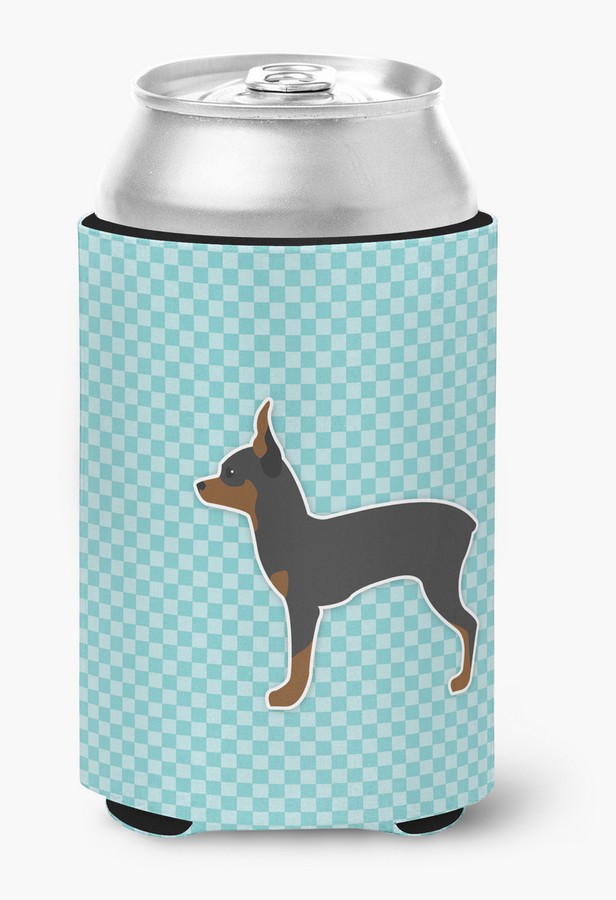 Toy Fox Terrier Checkerboard Blue Can or Bottle Hugger