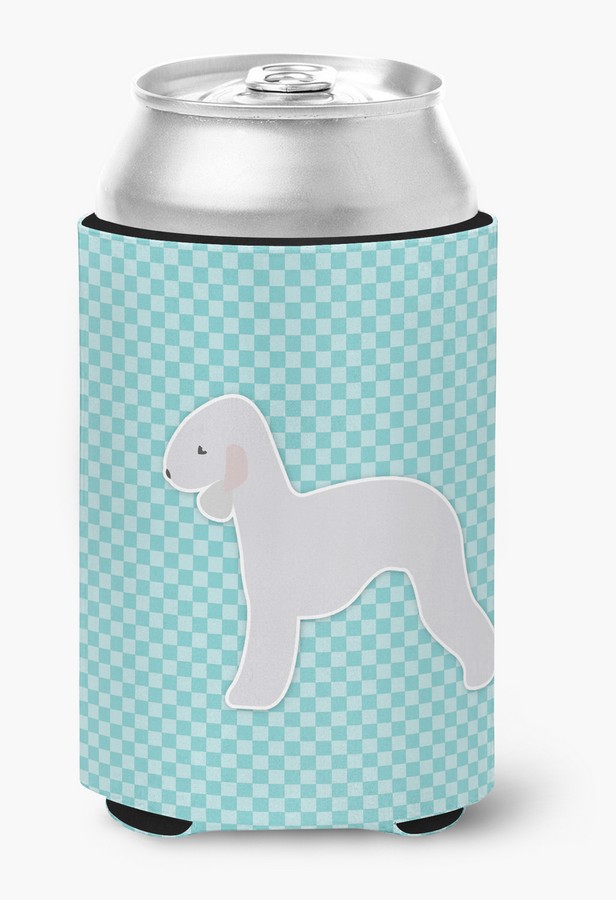 Bedlington Terrier Checkerboard Blue Can or Bottle Hugger