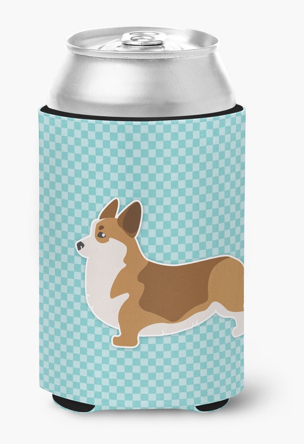 Corgi Checkerboard Blue Can or Bottle Hugger