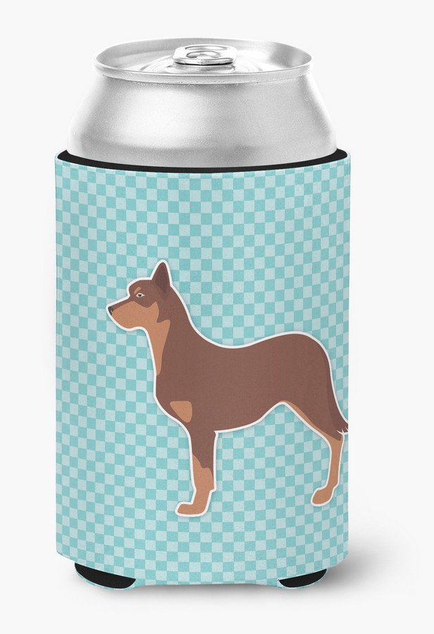 Australian Kelpie Dog Checkerboard Blue Can or Bottle Hugger