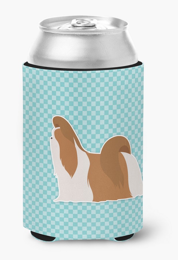 Shih Tzu Checkerboard Blue Can or Bottle Hugger