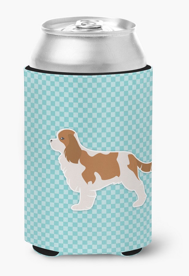 Cavalier King Charles Spaniel Checkerboard Blue Can or Bottle Hugger