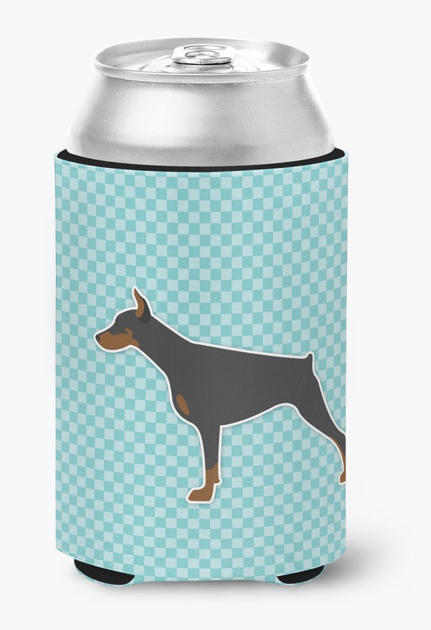 Doberman Pinscher Checkerboard Blue Can or Bottle Hugger