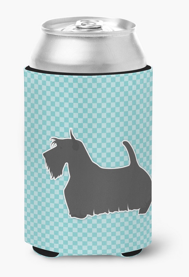 Scottish Terrier Checkerboard Blue Can or Bottle Hugger