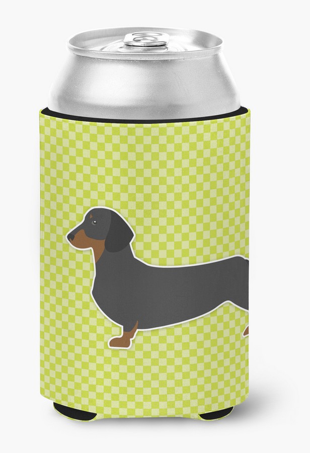 Dachshund Checkerboard Green Can or Bottle Hugger