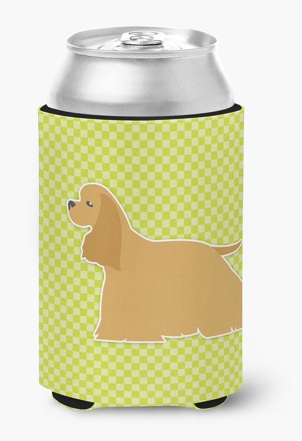 Cocker Spaniel Checkerboard Green Can or Bottle Hugger