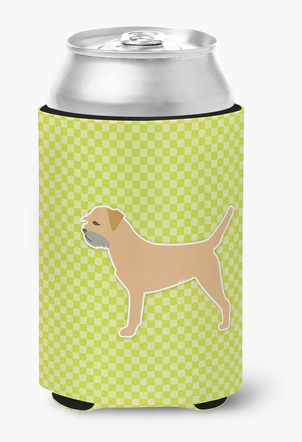 Border Terrier Checkerboard Green Can or Bottle Hugger