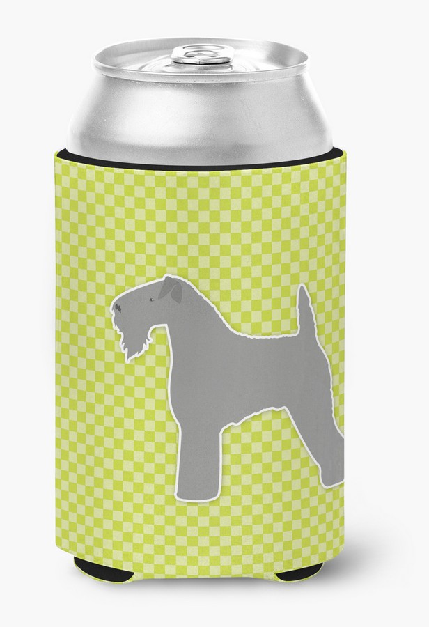 Kerry Blue Terrier Checkerboard Green Can or Bottle Hugger