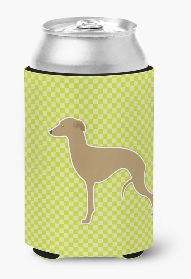 Italian Greyhound Checkerboard Green Can or Bottle Hugger