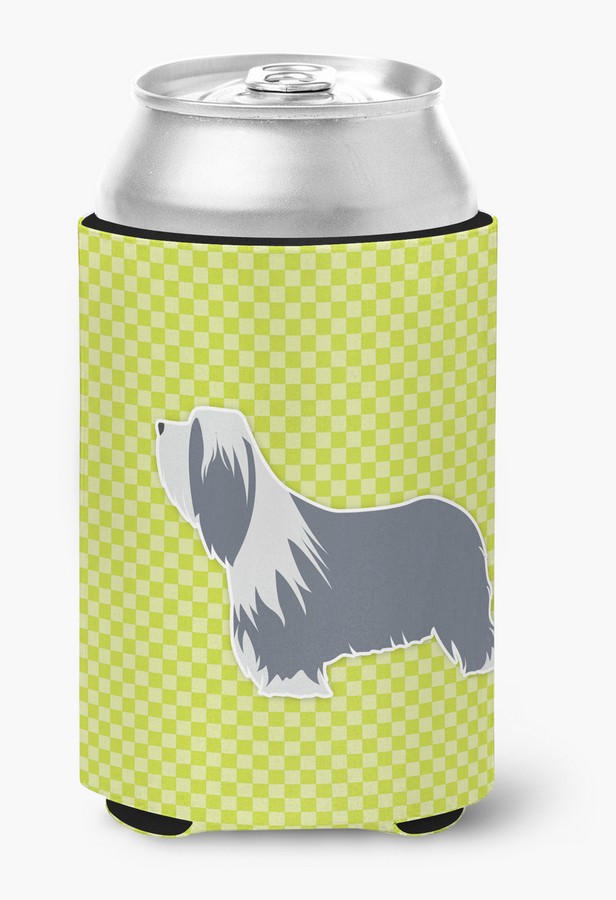 Bearded Collie Checkerboard Green Can or Bottle Hugger