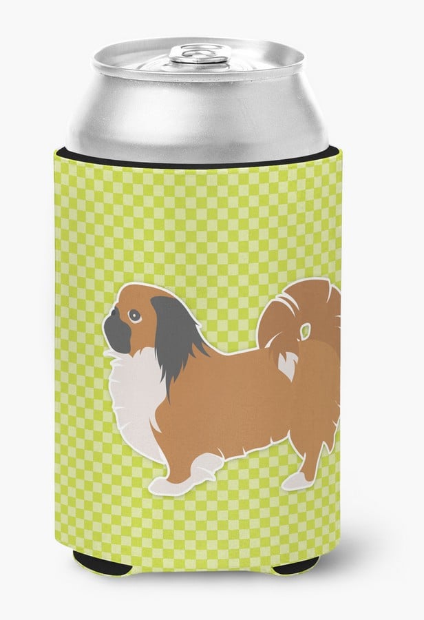 Pekingese Checkerboard Green Can or Bottle Hugger