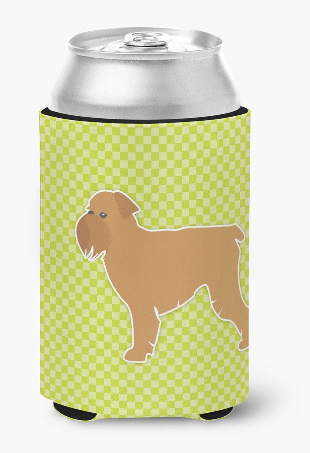 BB3840CC Brussels Griffon Checkerboard Green Can or Bottle Hugger