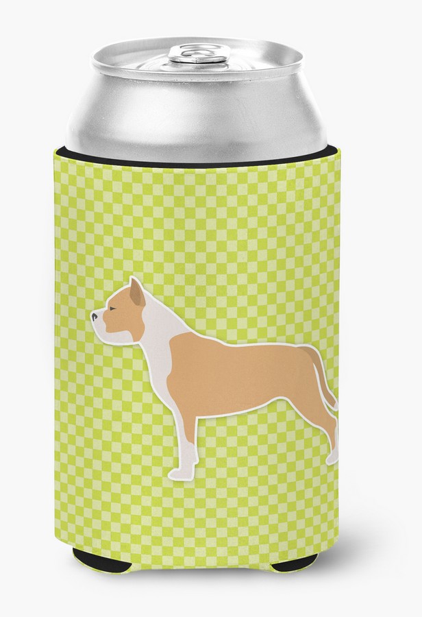 Staffordshire Bull Terrier Checkerboard Green Can or Bottle Hugger
