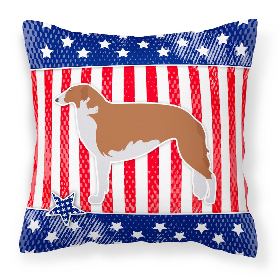 USA Patriotic Borzoi Russian Greyhound Fabric Decorative Pillow