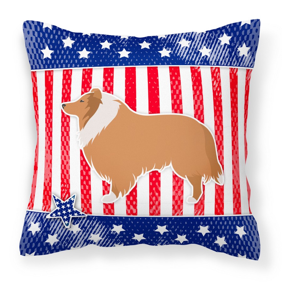 USA Patriotic Collie Fabric Decorative Pillow