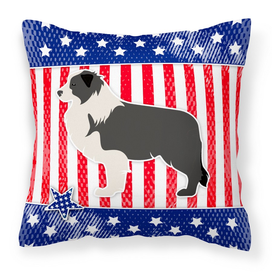 USA Patriotic Black Border Collie Fabric Decorative Pillow