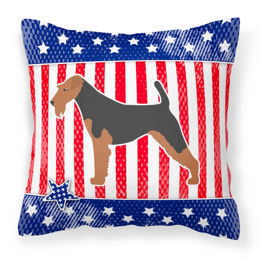 USA Patriotic Airedale Terrier Fabric Decorative Pillow