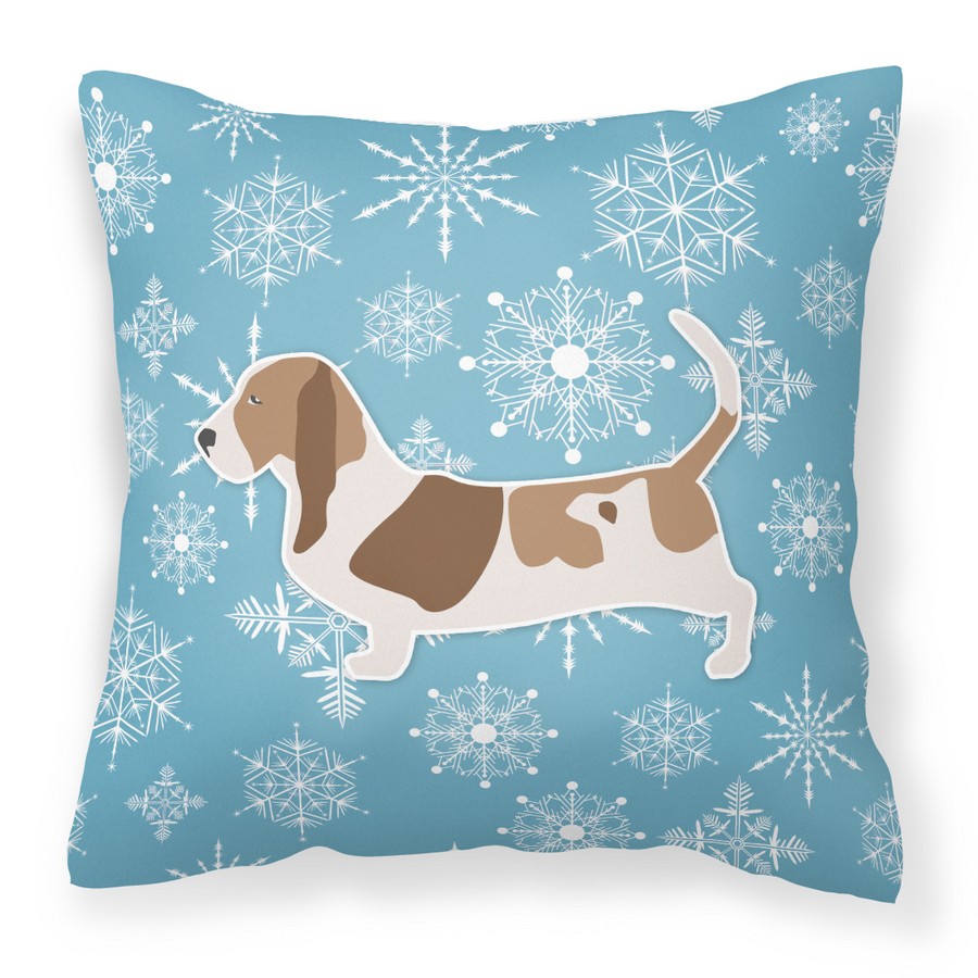 Winter Snowflake Basset Hound Fabric Decorative Pillow